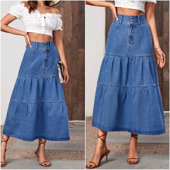 Fly Above High Waist Split Denim Maxi Skirt